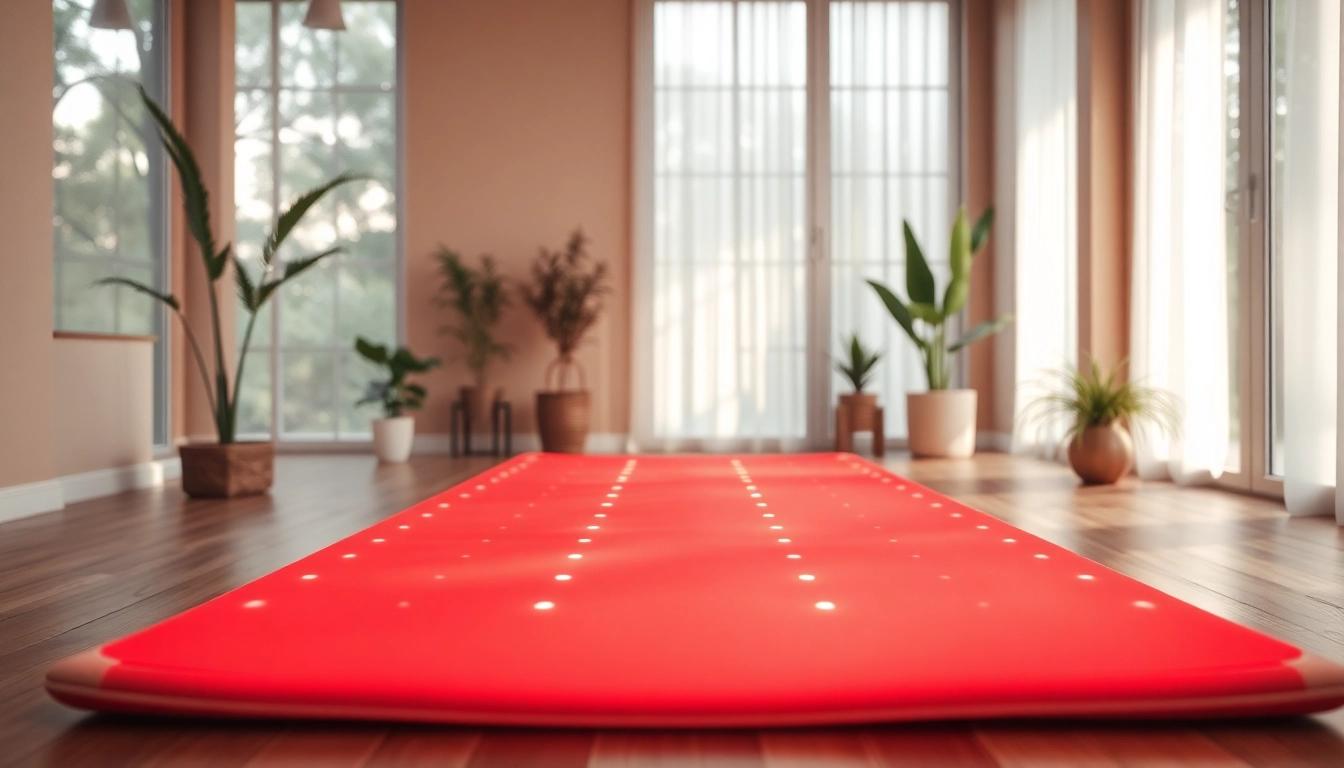 Enhance wellness with a red light therapy mat fullbody showcasing soothing LED lights in a serene studio.