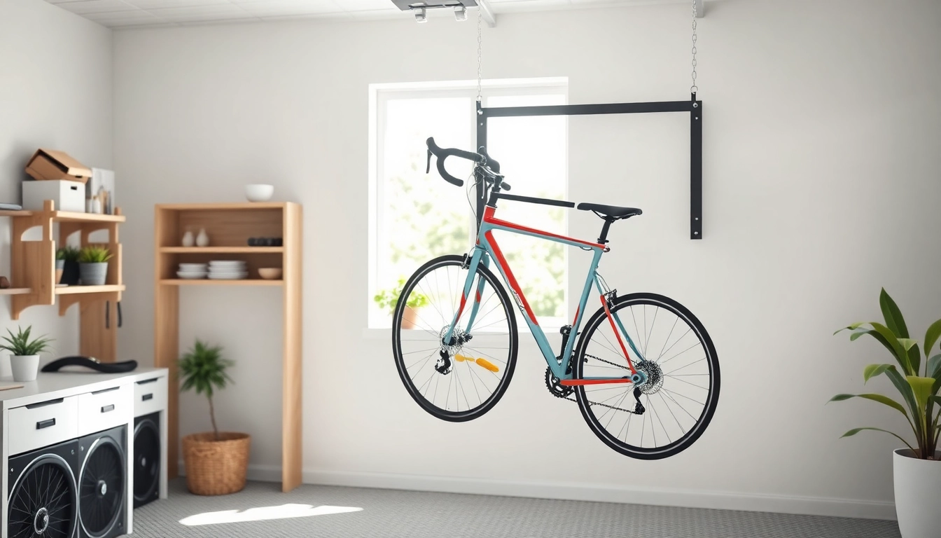 Display your bike securely with a stylish Bicycle wall hanger in a modern garage.