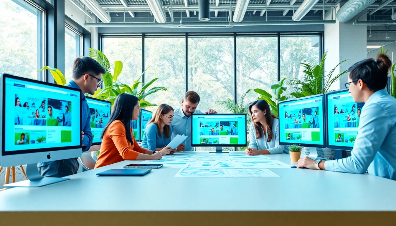 Showcasing professional teamwork in website design kansas city with diverse individuals creating dynamic layouts.