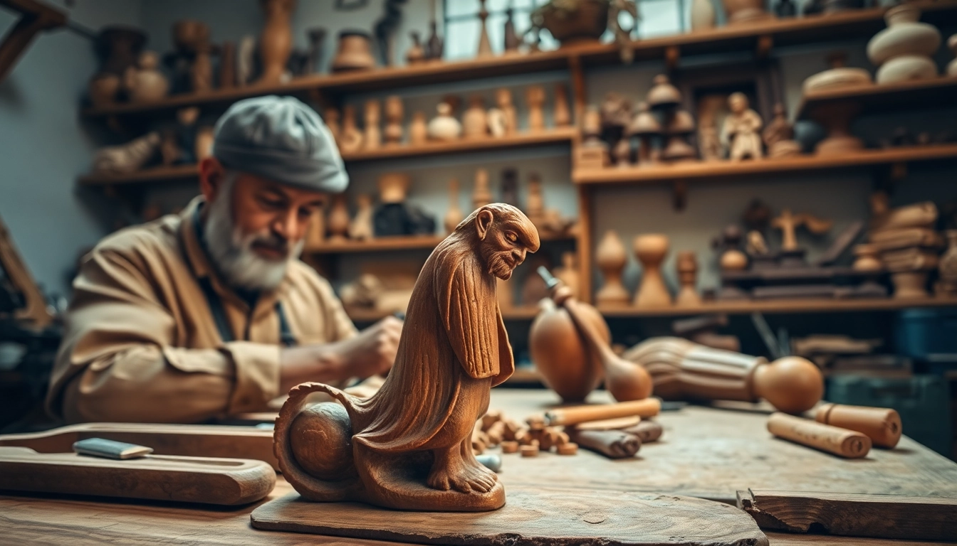 Hand-carving Olive wood carvings with detailed craftsmanship and traditional tools.